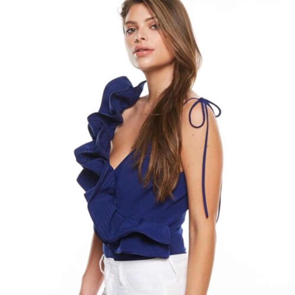 Ruffled Asymmetrical Bodysuit Top